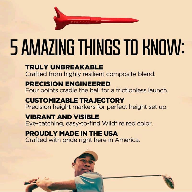 FIREAWAY Premium Golf Tees – Unbreakable Nylon Blend, Reduced Spin, Less Friction & Precision Height Markers for Optimal Trajectory