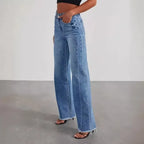 Spring Summer New Women'S Clothing Solid Color Loose Wide Leg Side Seam Stitching Frayed Hem Jeans