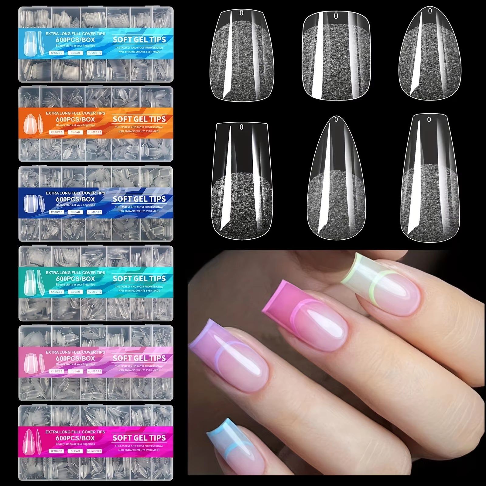 600Pcs Gel Nail Tips Half Matte Clear Acrylic Nail Tips False Nail Tips for Nail Extension Manicure Tools for Nail Art Salon