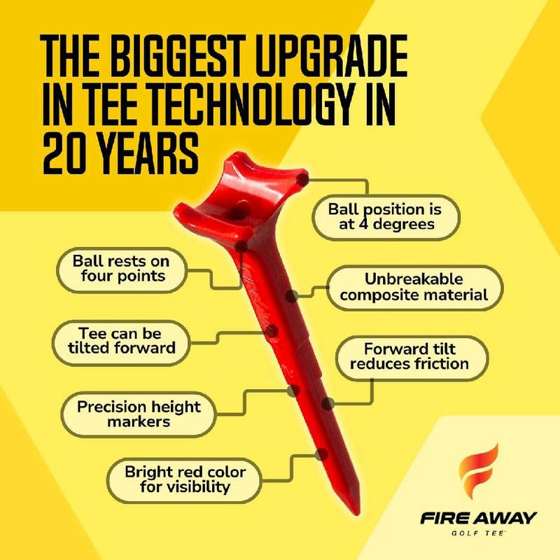 FIREAWAY Premium Golf Tees – Unbreakable Nylon Blend, Reduced Spin, Less Friction & Precision Height Markers for Optimal Trajectory