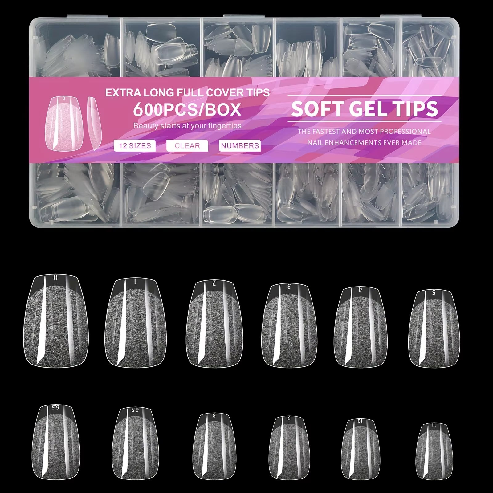 600Pcs Gel Nail Tips Half Matte Clear Acrylic Nail Tips False Nail Tips for Nail Extension Manicure Tools for Nail Art Salon