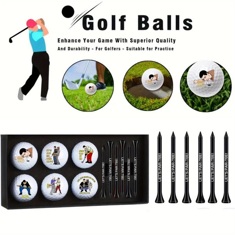 13 Pcs Happy Gilmore Design Golf Balls Gifts Set 6 Golf Ball 6 Tees and 1 Box ,Funny Golf Ball and Tee Accessories Retirement Gifts for Dad Husband Grandpa Golf Ball Enthusiasts