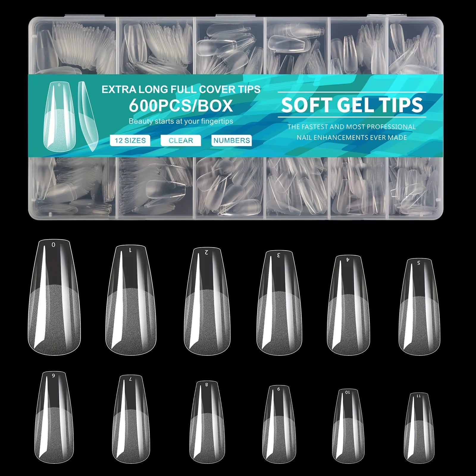 600Pcs Gel Nail Tips Half Matte Clear Acrylic Nail Tips False Nail Tips for Nail Extension Manicure Tools for Nail Art Salon