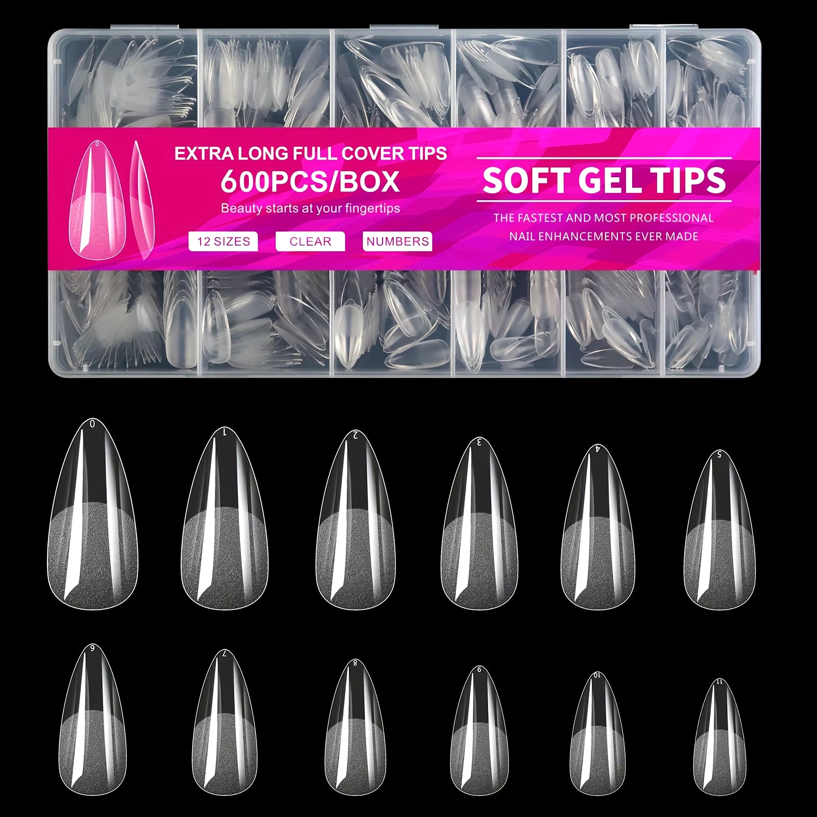 600Pcs Gel Nail Tips Half Matte Clear Acrylic Nail Tips False Nail Tips for Nail Extension Manicure Tools for Nail Art Salon